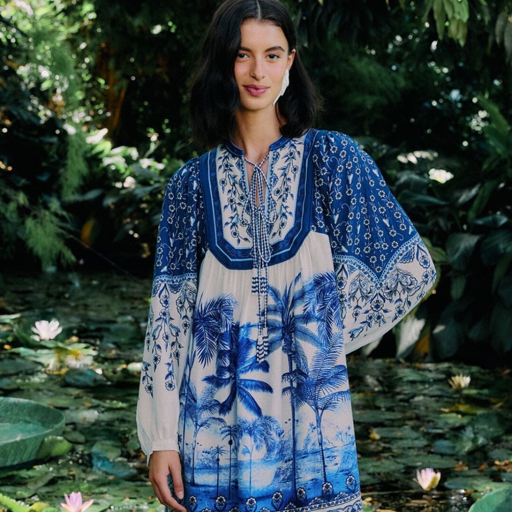 Farm Rio Off-White Palm Tree Beach Mini Dress - Picture 4 of 6